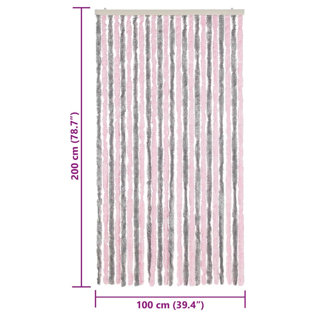 vidaXL Zasłona przeciwko owadom, srebrno-różowa, 100x200 cm, szenilowa