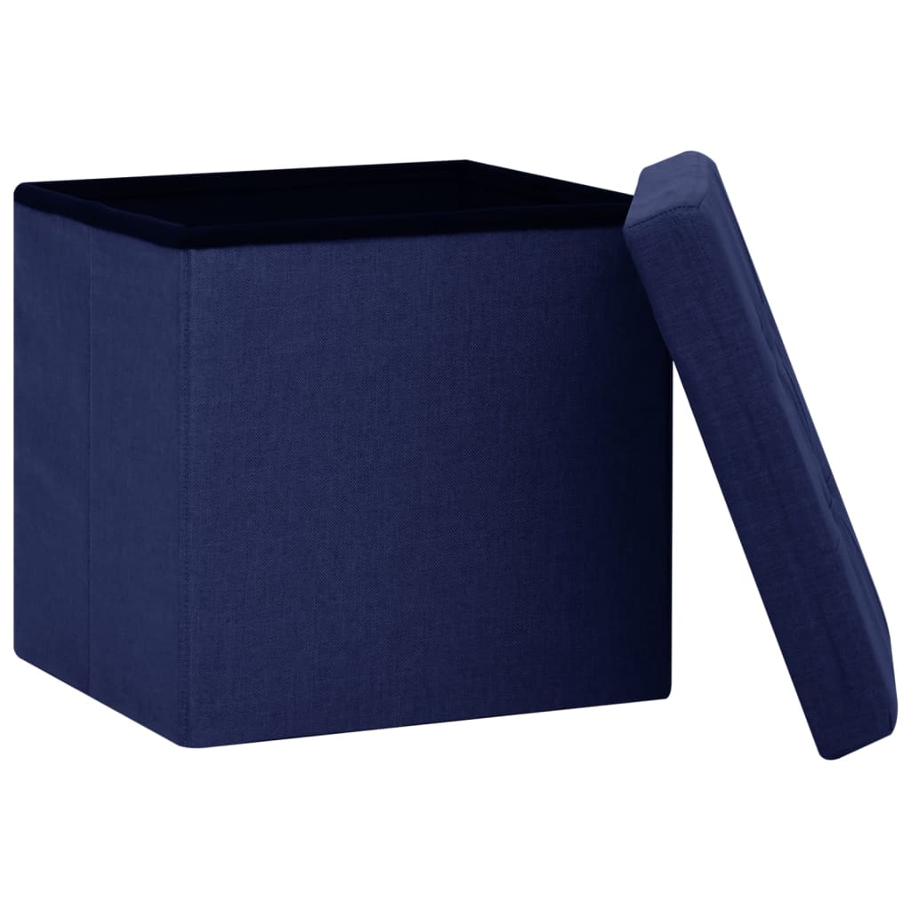 vidaXL Składany stołek ze schowkiem, niebieski, sztuczny len