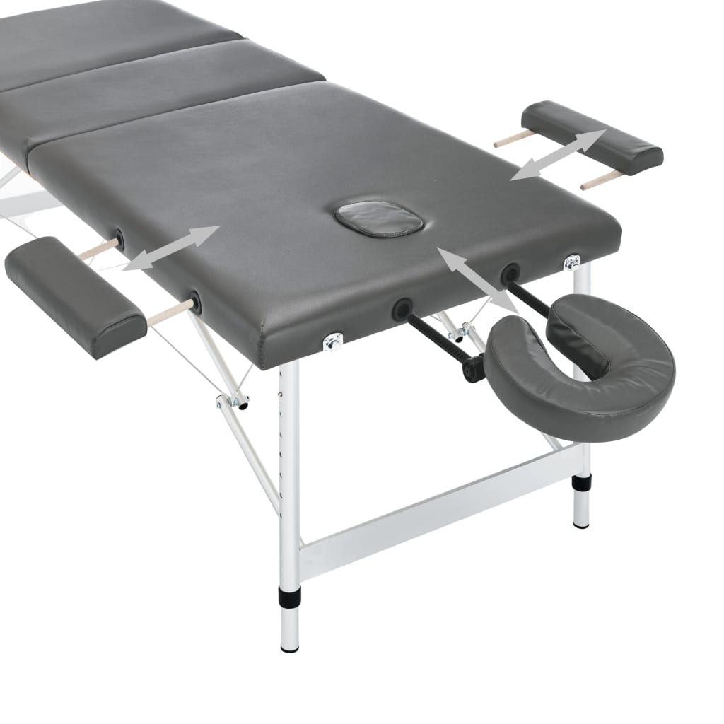 vidaXL Stół do masażu, 3 strefy, rama z aluminium, antracyt, 186x68cm