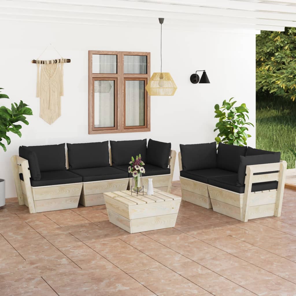 vidaXL 6-cz. ogrodowy zestaw wypoczynkowy z palet, poduszki, świerk