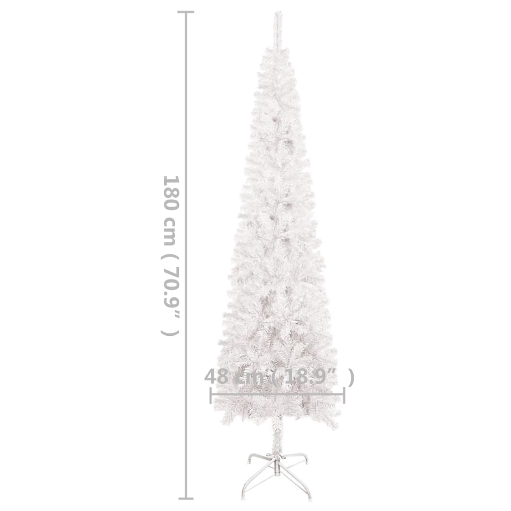 vidaXL Smukła, sztuczna choinka z lampkami, biała, 180 cm