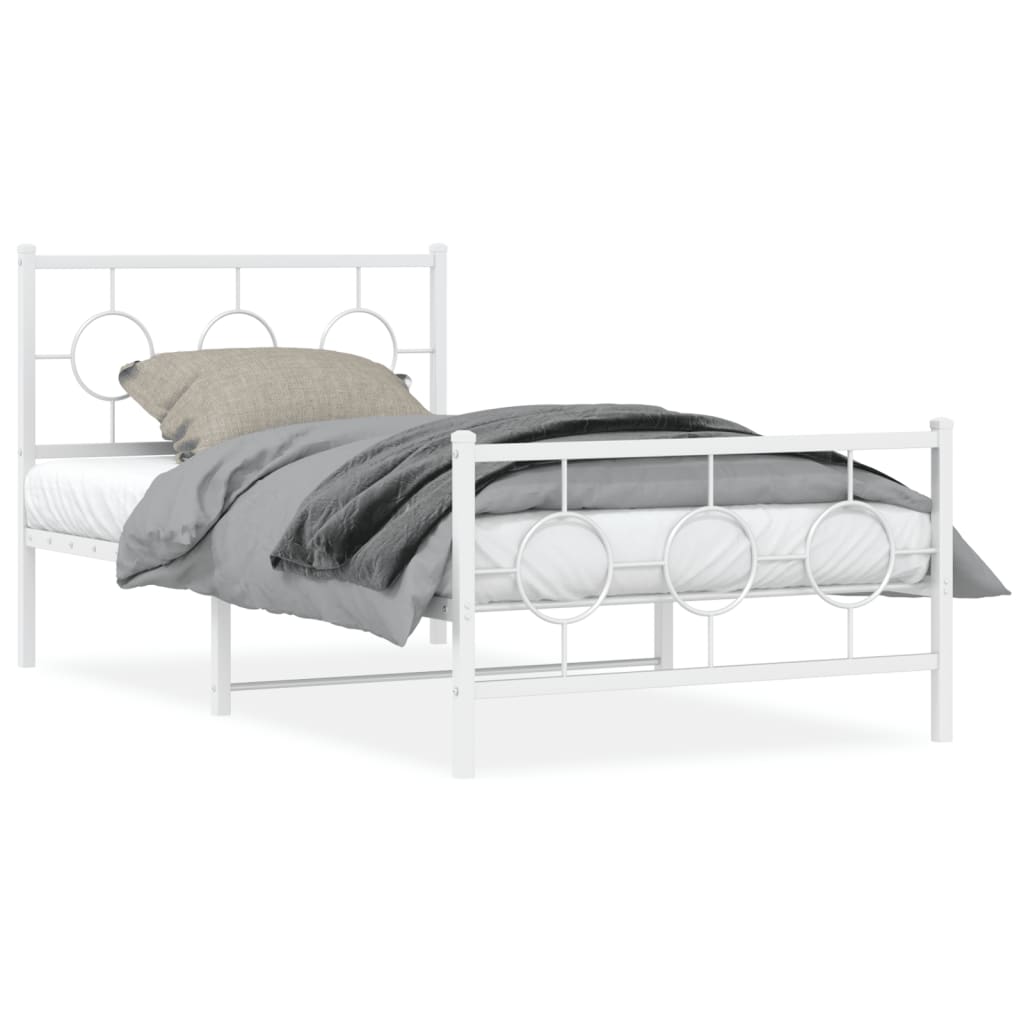 vidaXL Metalowa rama łóżka z wezgłowiem i zanóżkiem, biała, 100x200 cm