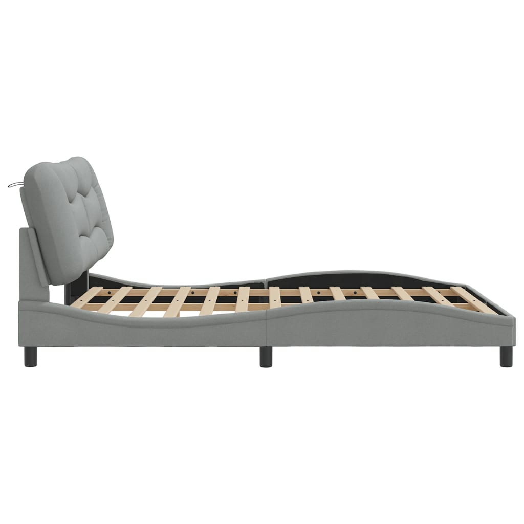 vidaXL Rama łóżka z zagłówkiem, jasnoszara, 160x200 cm, obita tkaniną