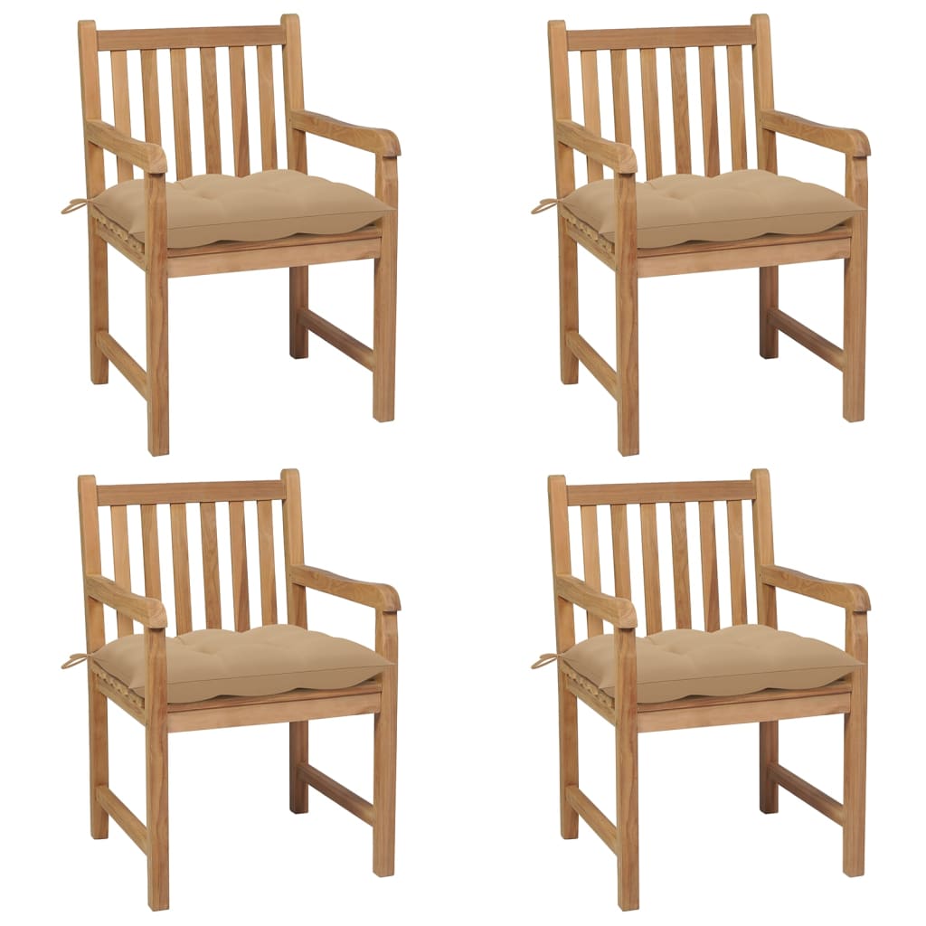 vidaXL Krzesła ogrodowe z beżowymi poduszkami, 4 szt., drewno tekowe