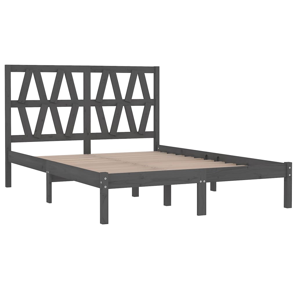 vidaXL Rama łóżka, szara, lite drewno sosnowe, 120x190 cm, podwójna