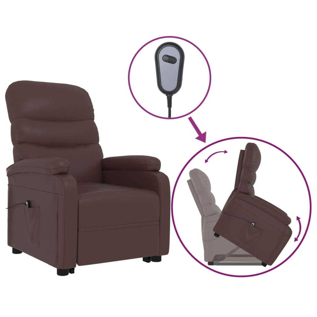 vidaXL Rozkładany fotel ułatwiający wstawanie, brązowy, ekoskóra
