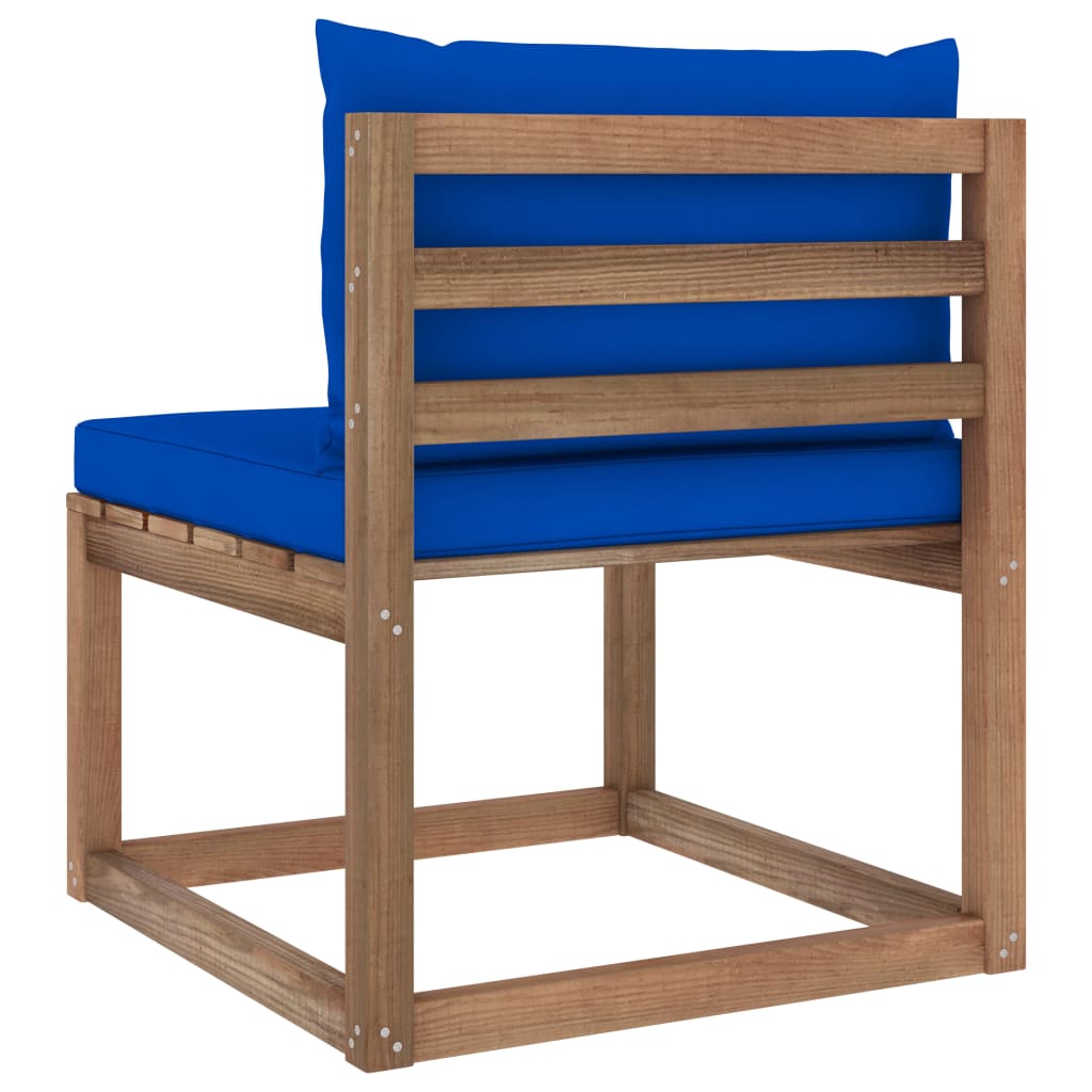 vidaXL Ogrodowa sofa środkowa z palet, z niebieskimi poduszkami