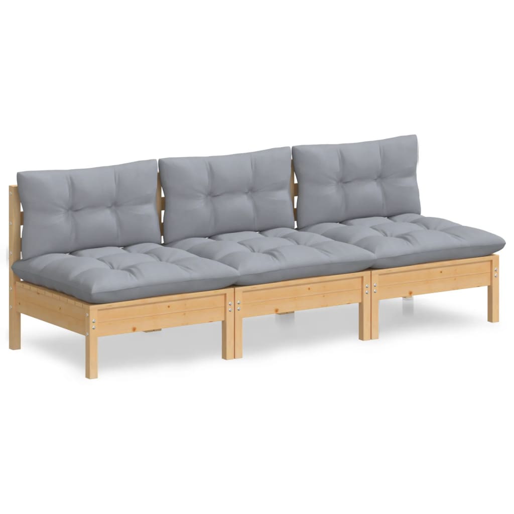 vidaXL 3-osobowa sofa ogrodowa z szarymi poduszkami, drewno sosnowe