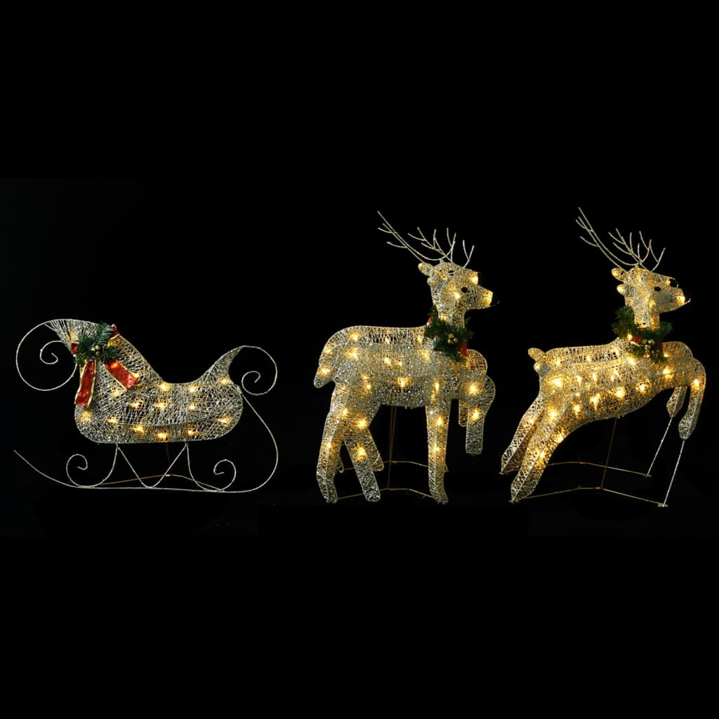 vidaXL Świąteczna dekoracja, renifery z saniami, 100 diod LED, złota