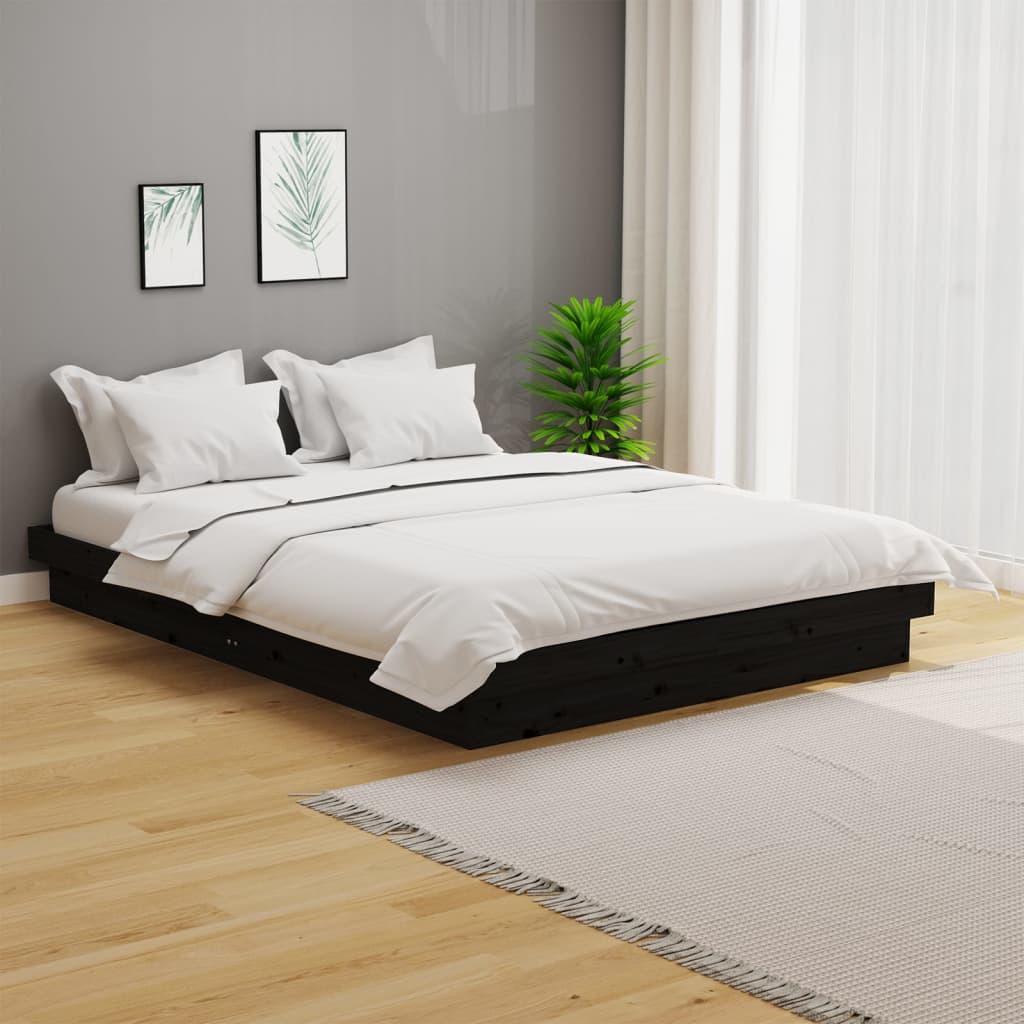 vidaXL Rama łóżka, czarna, lite drewno, 120 x 200 cm