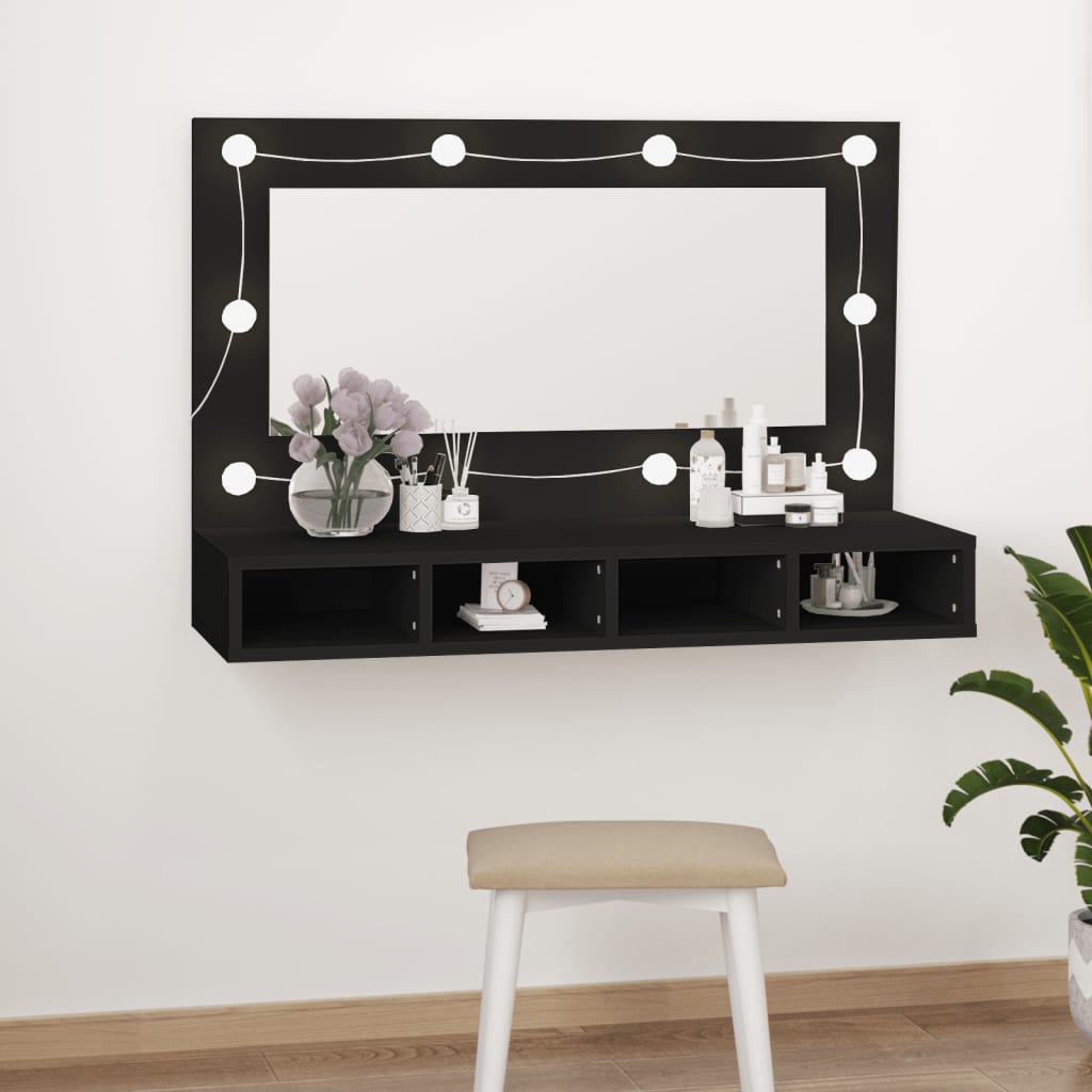 vidaXL Szafka z lustrem i oświetleniem LED, czarna, 90x31,5x62 cm