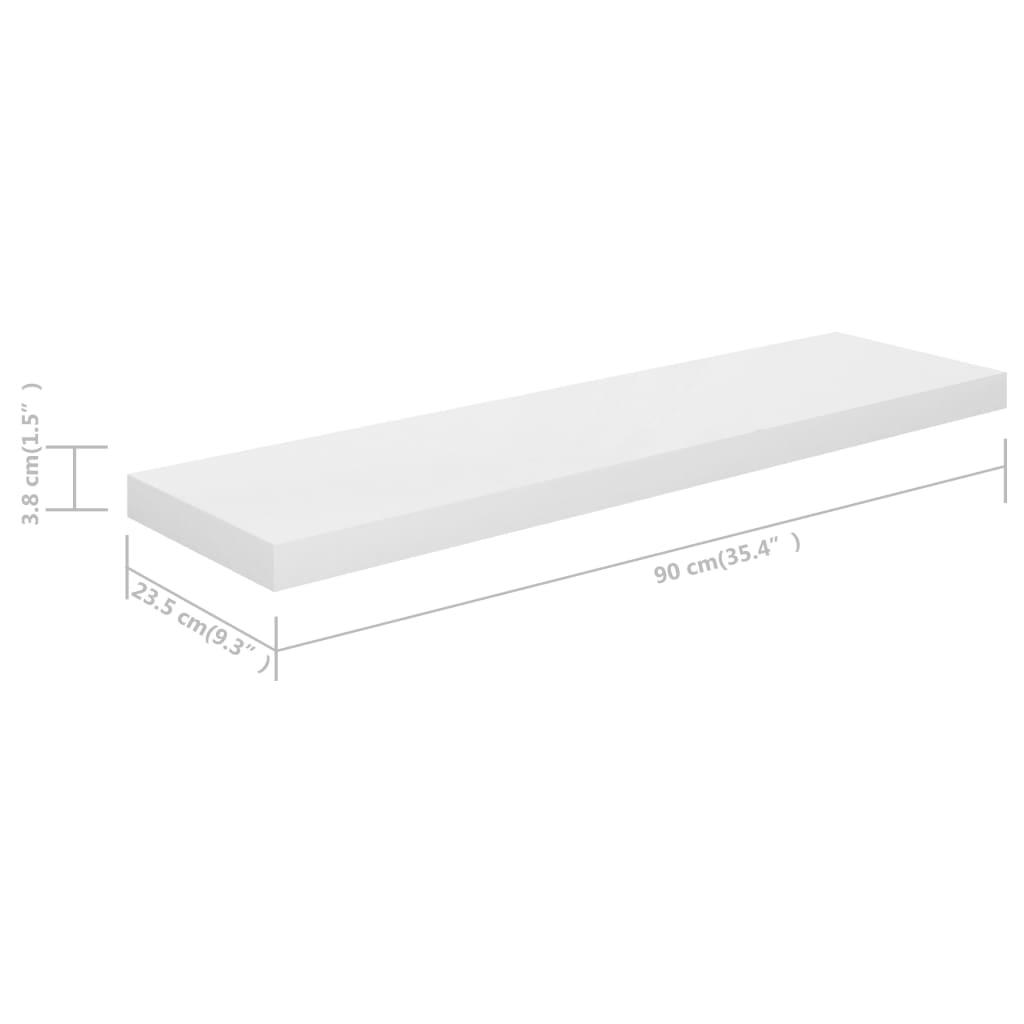 vidaXL Półka ścienna, wysoki połysk, biała, 90x23,5x3,8 cm, MDF