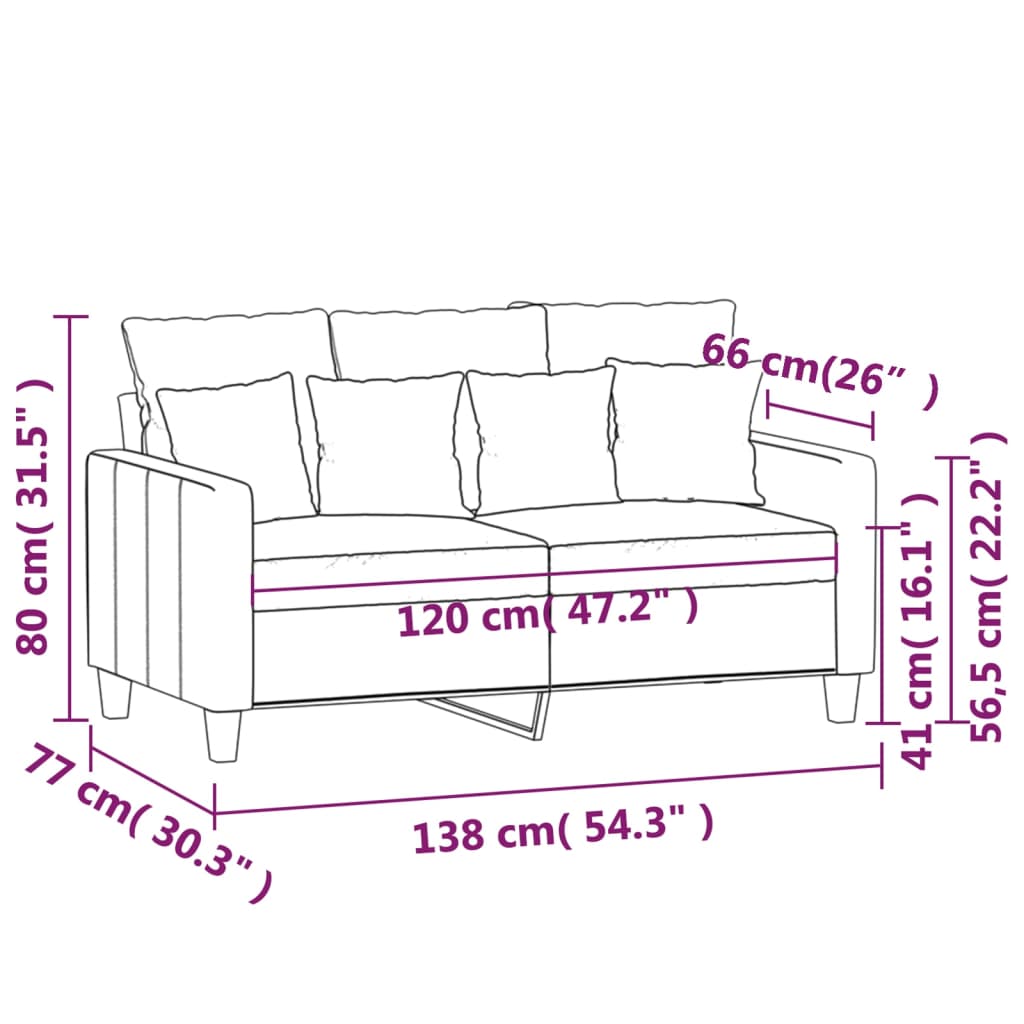 vidaXL Sofa 2-osobowa, jasnoszara, 120 cm, tapicerowana tkaniną