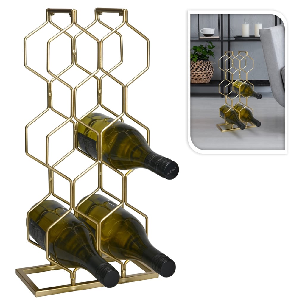 Home&Styling Stojak na 8 butelek wina, metalowy, złoty