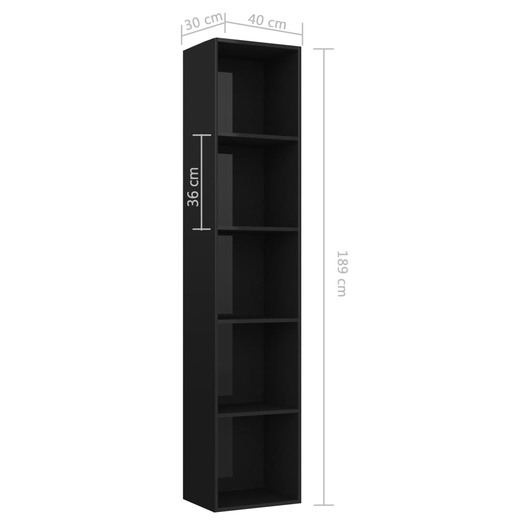 vidaXL Regał na książki, wysoki połysk, czarny, 40x30x189 cm