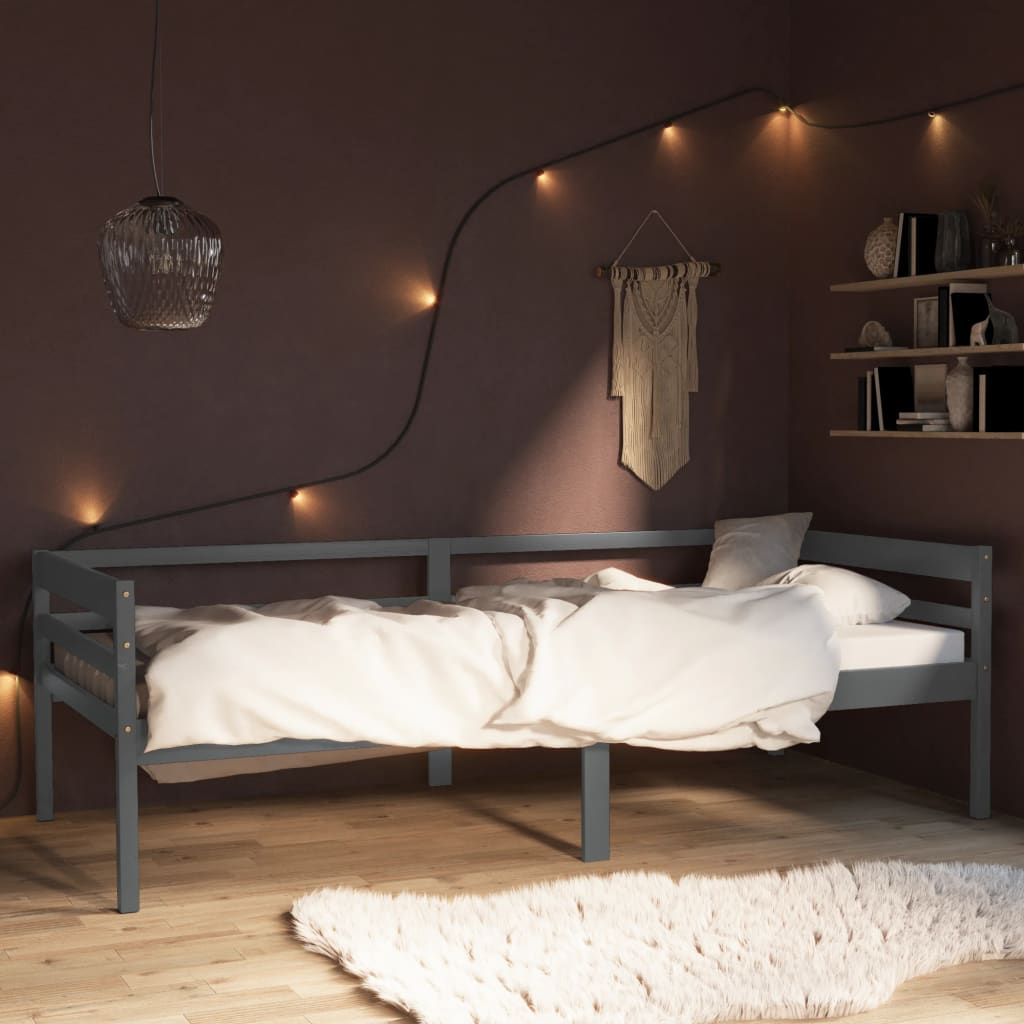 vidaXL Rama łóżka, ciemnoszara, lite drewno sosnowe, 90 x 200 cm