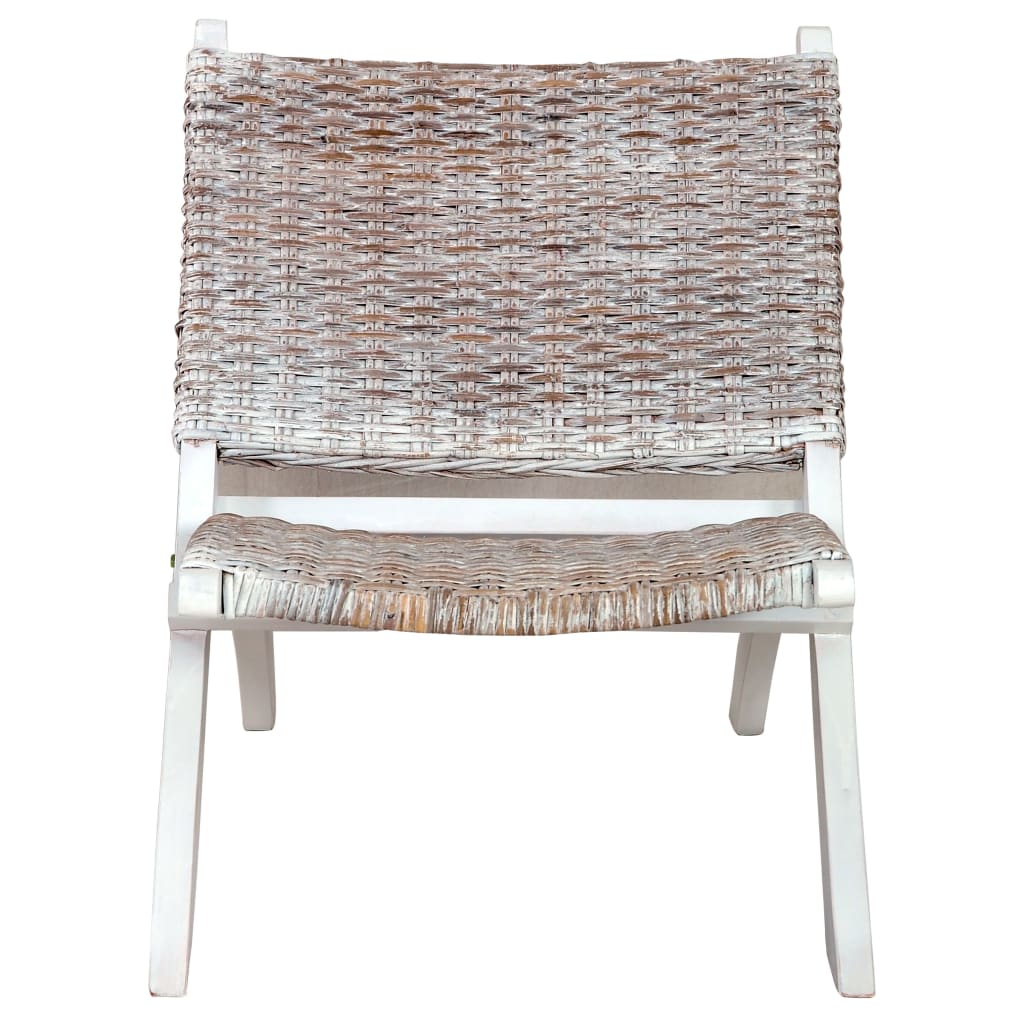 vidaXL Krzesło, białe, naturalny rattan kubu i lite drewno mahoniowe