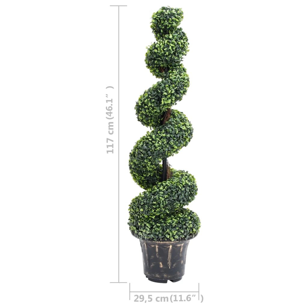 vidaXL Spirala ze sztucznego bukszpanu, z doniczką, zielona, 117 cm