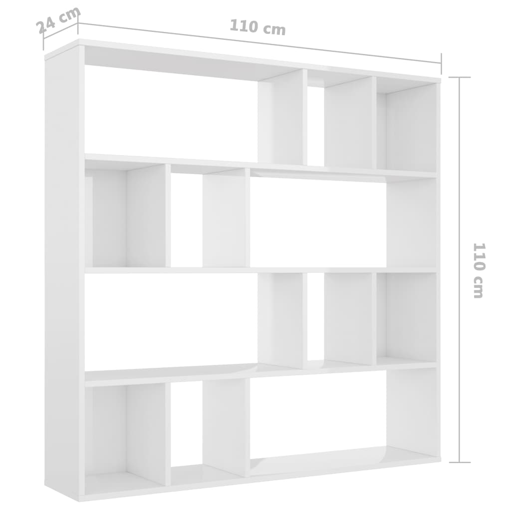 vidaXL Przegroda/regał na książki, wysoki połysk, biały, 110x24x110 cm