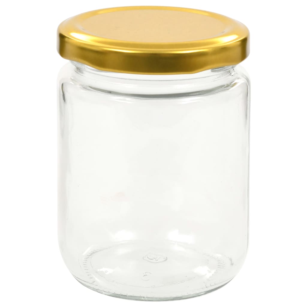 vidaXL Szklane słoiki na dżem, złote pokrywki, 96 szt., 230 ml