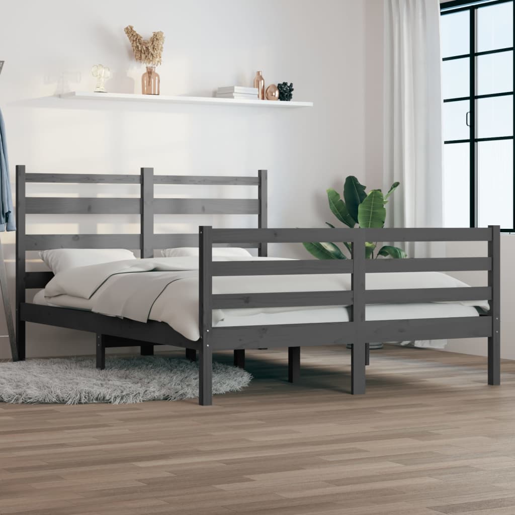 vidaXL Rama łóżka, lite drewno sosnowe, 160 x 200 cm, szara