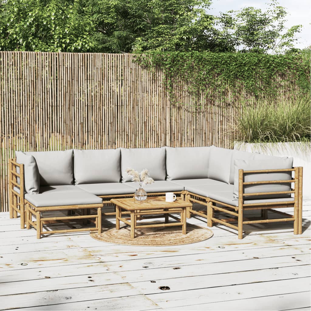 vidaXL 8-cz. zestaw mebli do ogrodu, jasnoszare poduszki, bambus