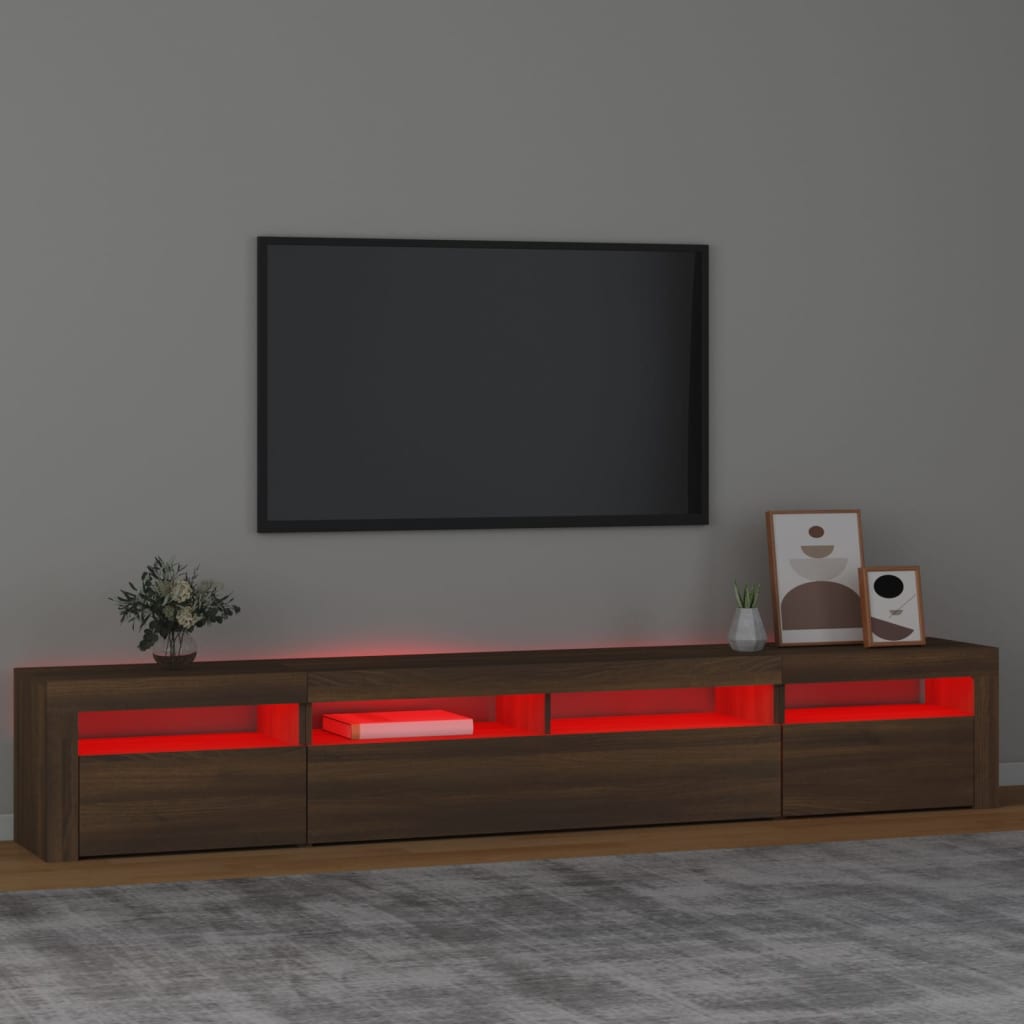 vidaXL Szafka pod TV z oświetleniem LED, brązowy dąb, 240x35x40 cm