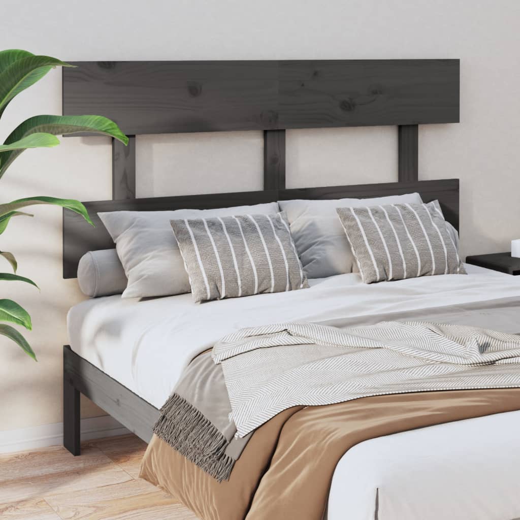 vidaXL Wezgłowie łóżka, szare, 144x3x81 cm, lite drewno sosnowe