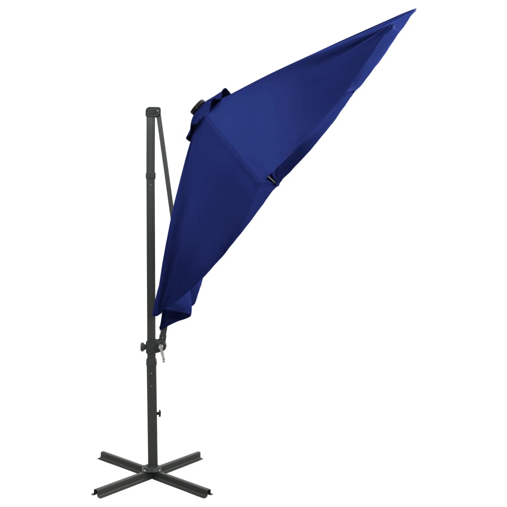 vidaXL Parasol wiszący z lampkami LED i słupkiem, lazurowy, 300 cm