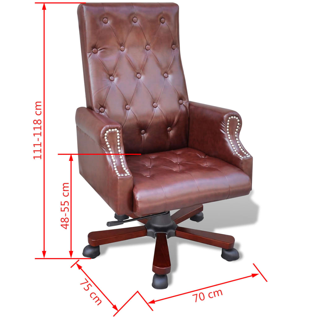 Obrotowe krzesło biurowe, imitacja skóry, brązowe