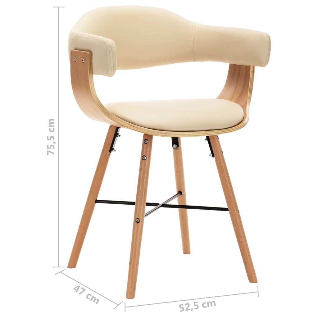 vidaXL Krzesła jadalniane, 4 szt., kremowe, ekoskóra i gięte drewno