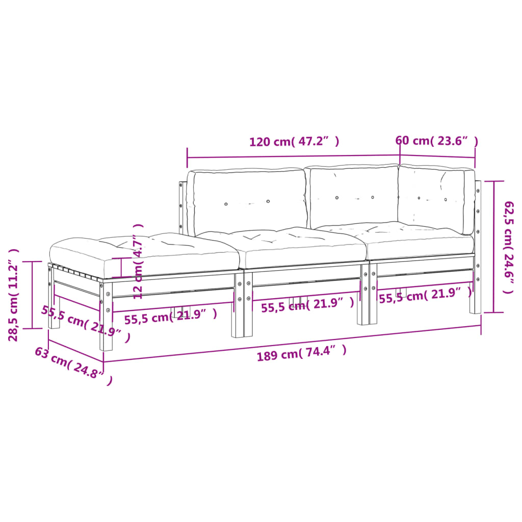 vidaXL Sofa ogrodowa z poduszkami i podnóżkiem, 2-osobowa