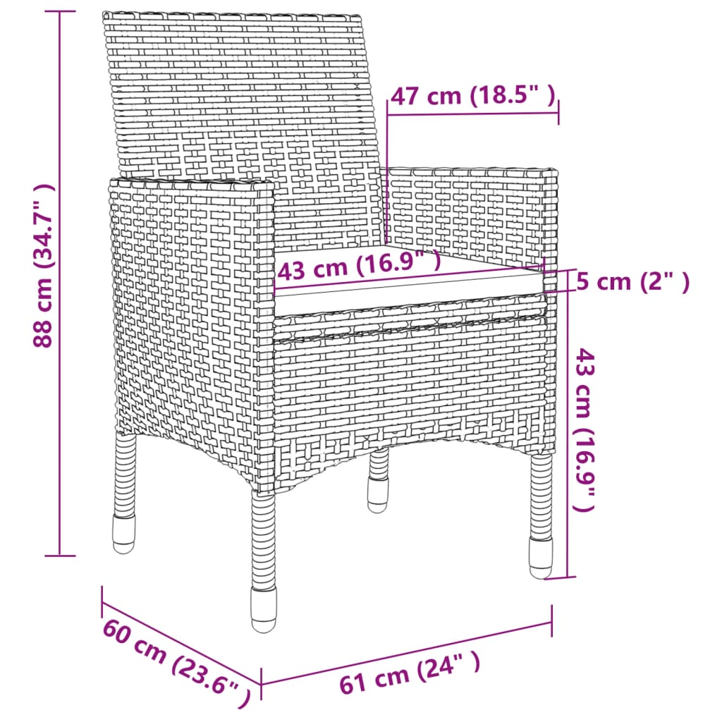 vidaXL 3-częściowy zestaw mebli ogrodowych + poduszki, rattan PE szary