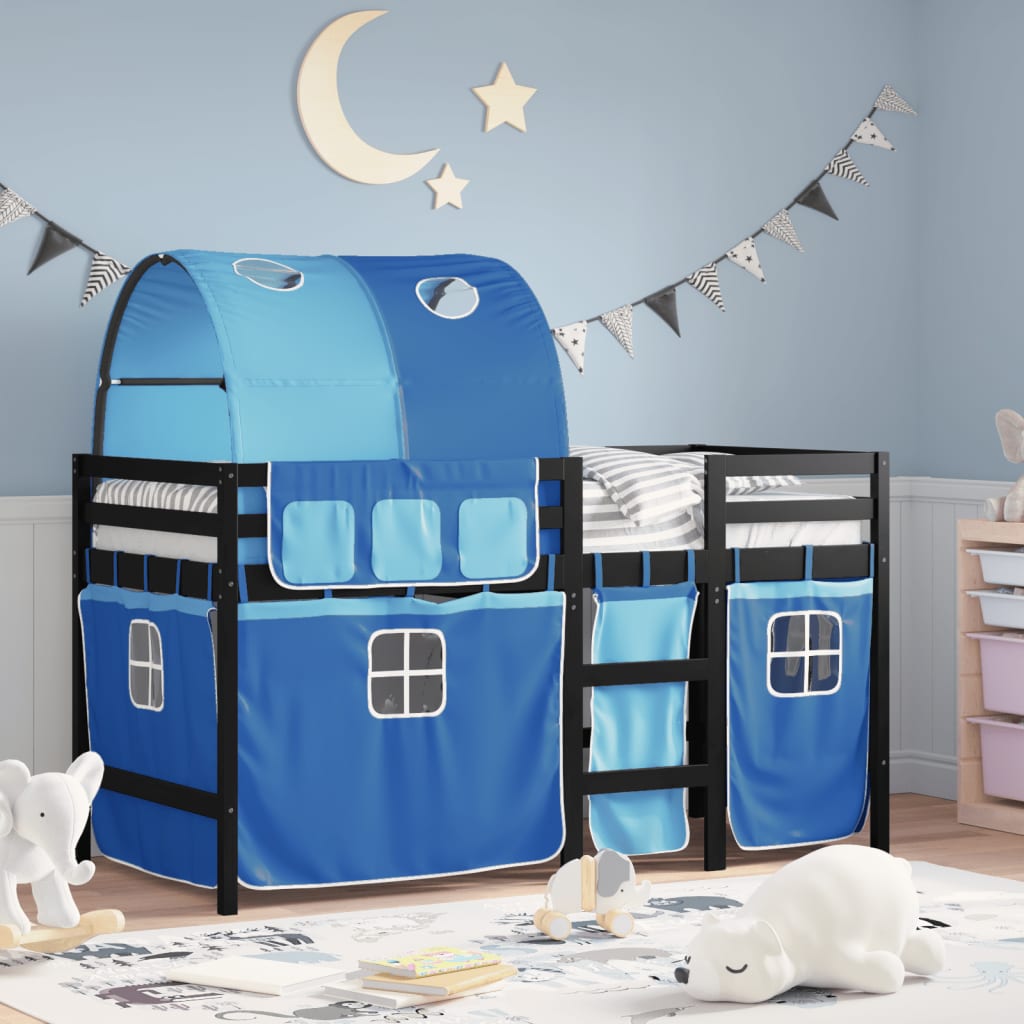 vidaXL Dziecięce łóżko na antresoli, z tunelem, niebieskie, 90x190 cm