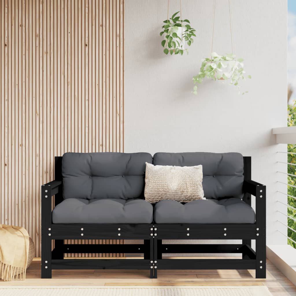 vidaXL Fotele ogrodowe z poduszkami 2 szt, czarne, lite drewno sosnowe