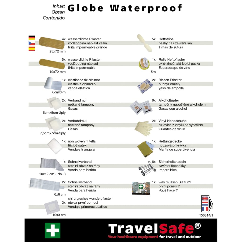Travelsafe 43-cz. zestaw pierwszej pomocy Globe Waterproof, czerwony