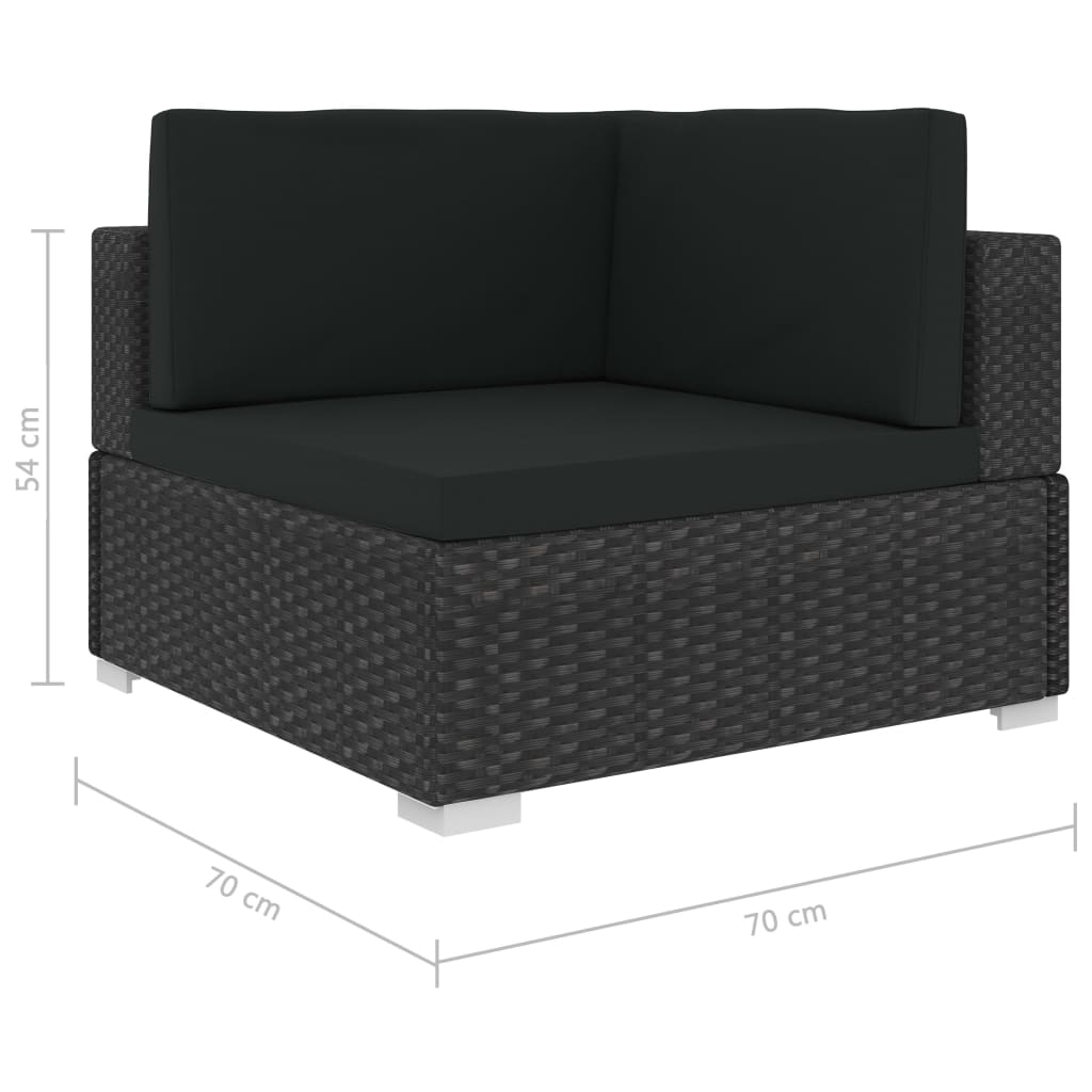 vidaXL Fotele narożne, 2 szt., z poduszkami, polirattan, czarne
