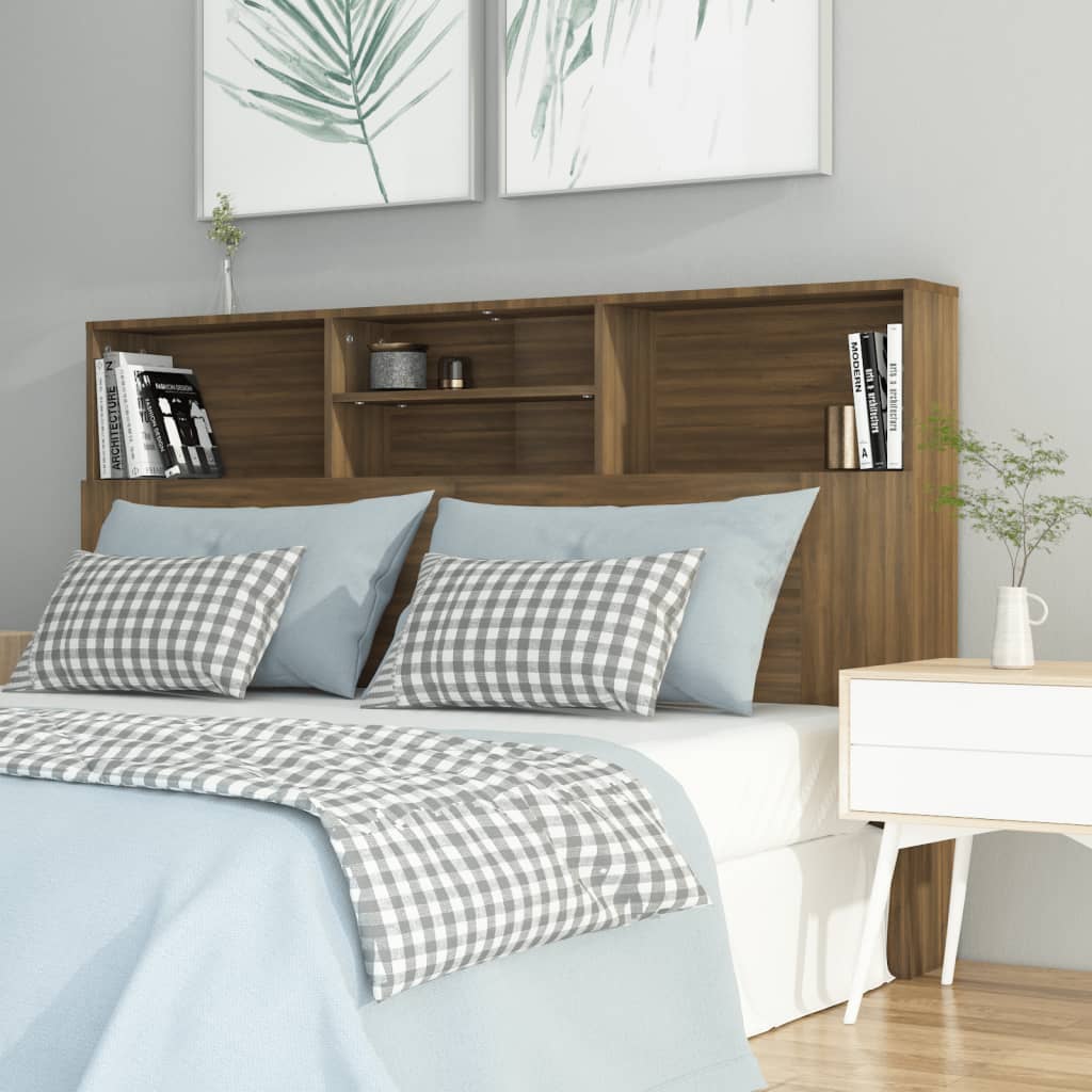 vidaXL Wezgłowie łóżka z półkami, brązowy dąb, 160x19x103,5 cm