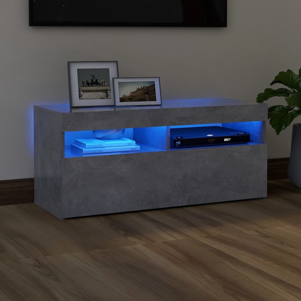 vidaXL Szafka pod TV z oświetleniem LED, szarość betonu, 90x35x40 cm