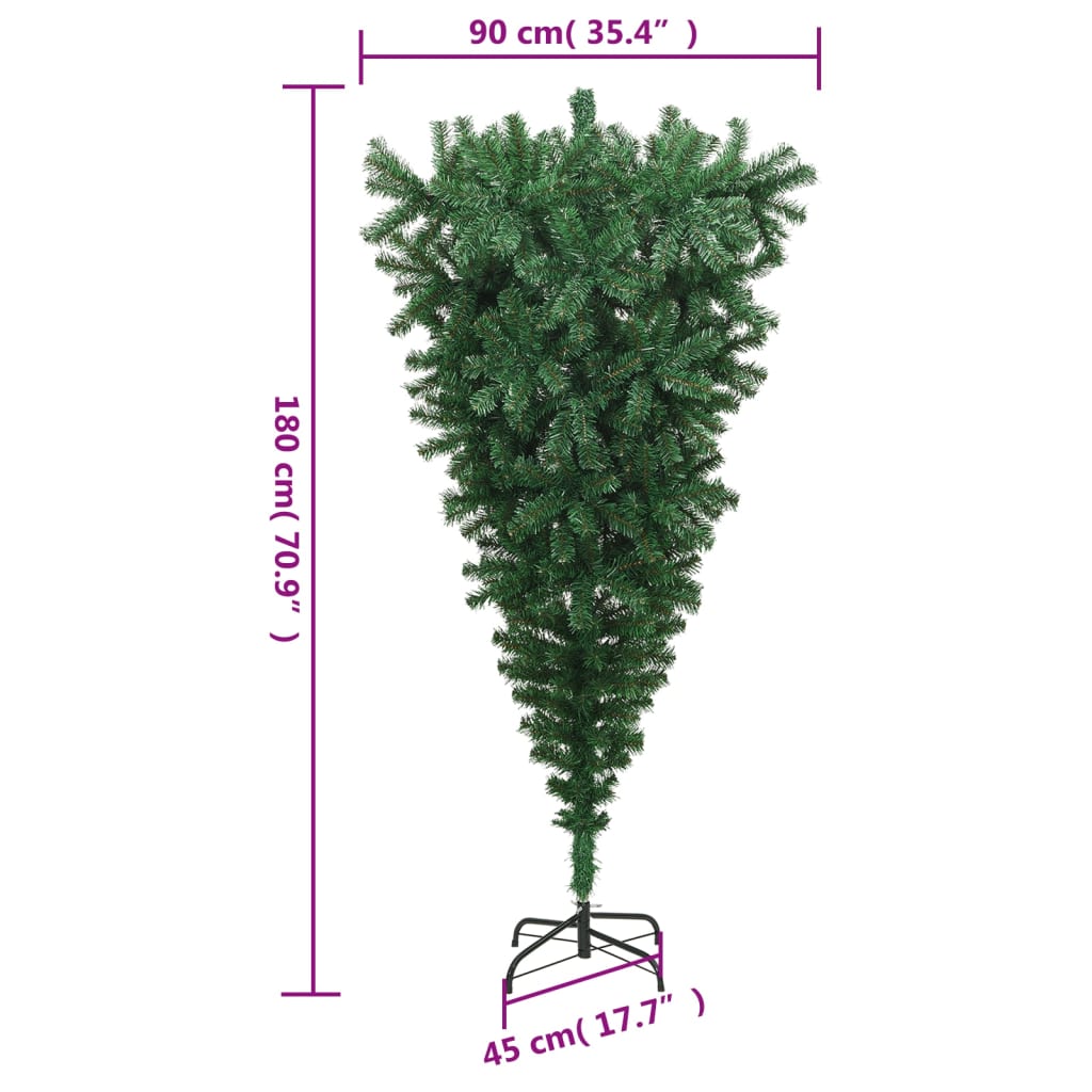 vidaXL Odwrócona, sztuczna choinka ze stojakiem, zielona, 180 cm