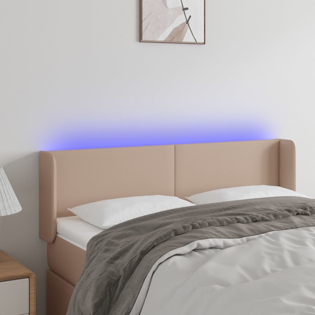 vidaXL Zagłówek do łóżka z LED, cappuccino, 147x16x78/88 cm, ekoskóra