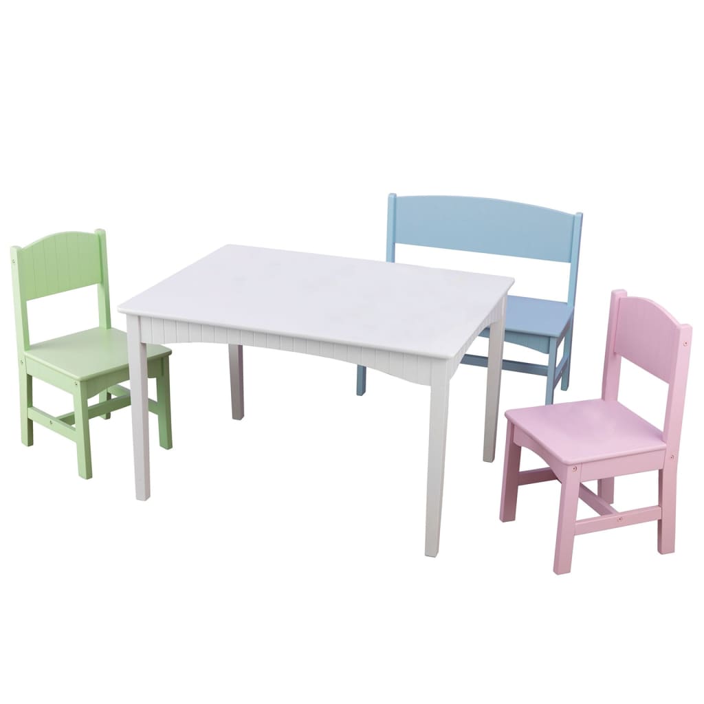 KidKraft Stolik z ławką i krzesłami, dla dzieci, Nantucket, pastelowe