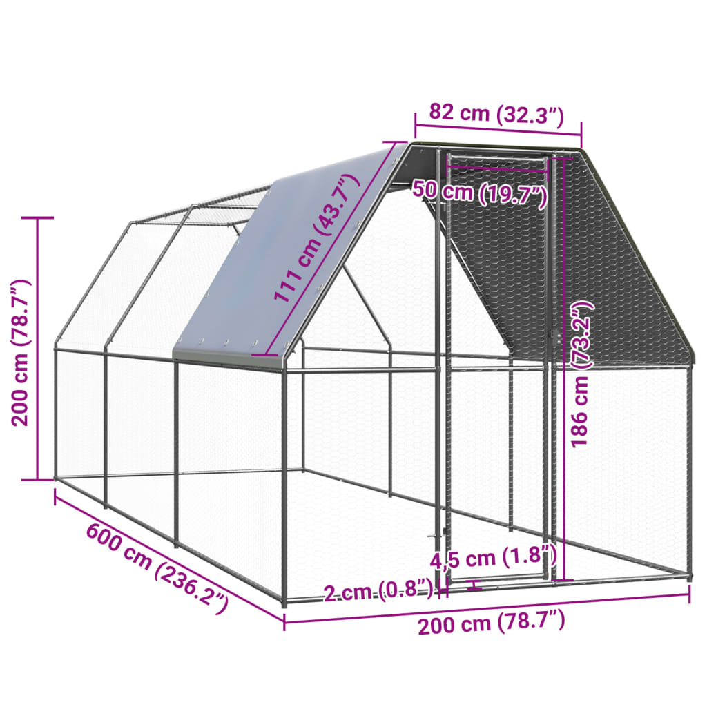 vidaXL Klatka zewnętrzna dla kurcząt, 2x6x2 m, stal galwanizowana