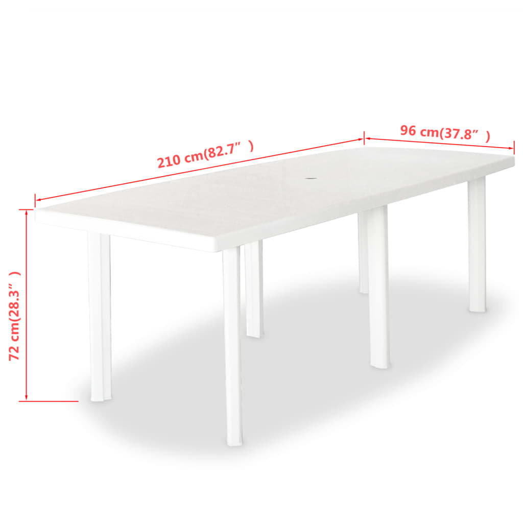 vidaXL Stół ogrodowy, biały, 210 x 96 x 72 cm, plastikowy