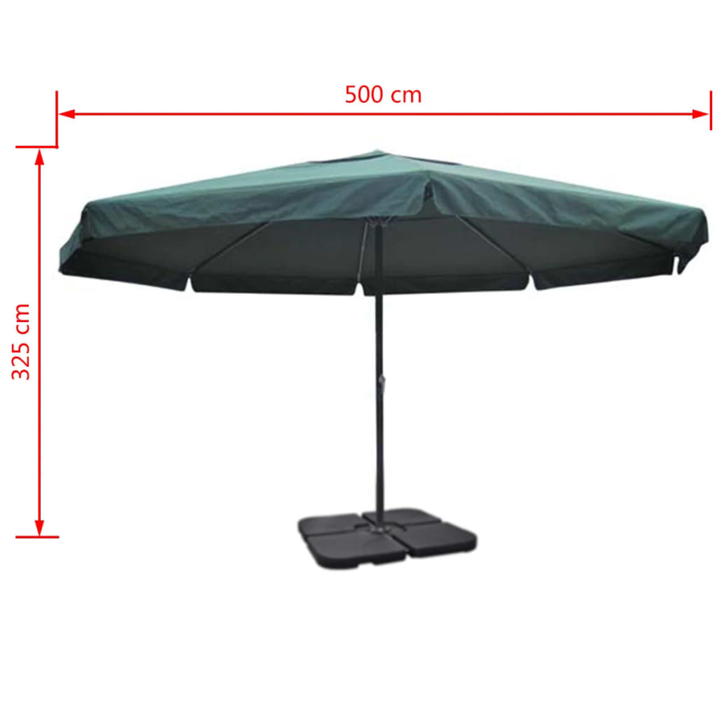 Zielony parasol ogrodowy z aluminiową ramą i przenośną podstawą