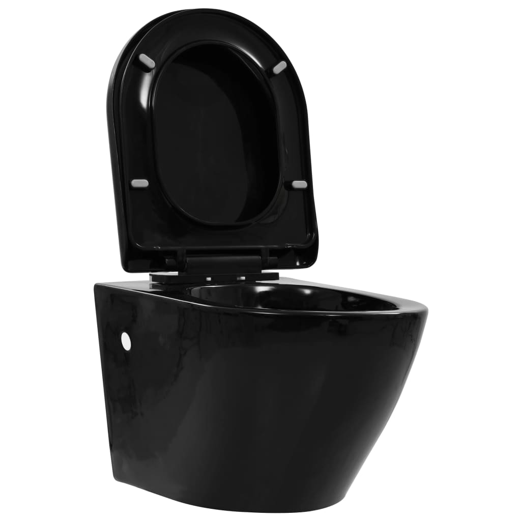 vidaXL Wisząca toaleta bez kołnierza, ceramiczna, czarna