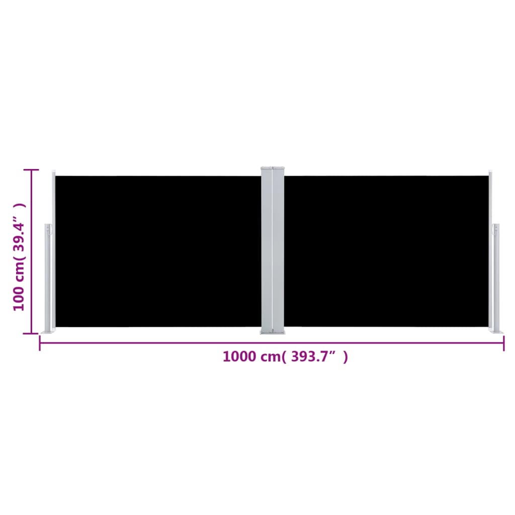 vidaXL Zwijana markiza boczna, czarna, 100 x 1000 cm