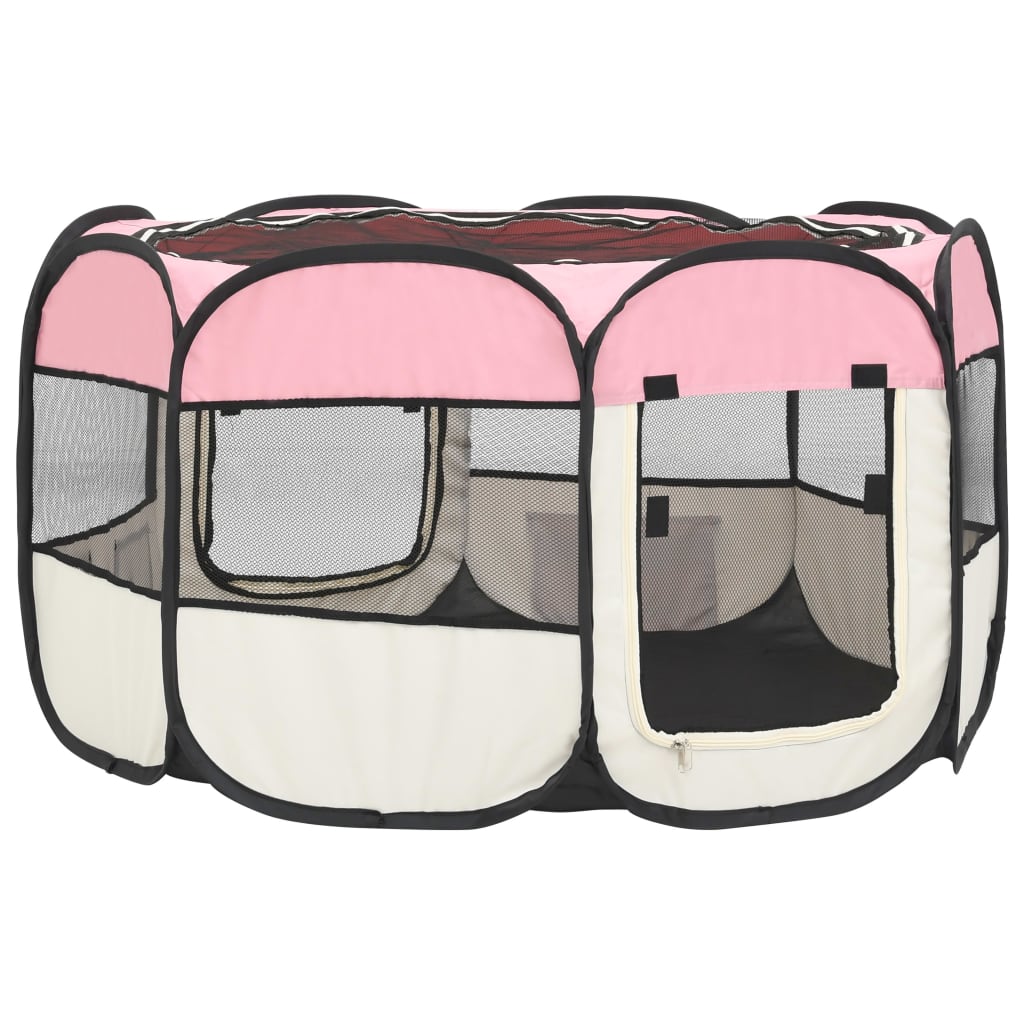vidaXL Składany kojec dla psa, z torbą, różowy, 110x110x58 cm