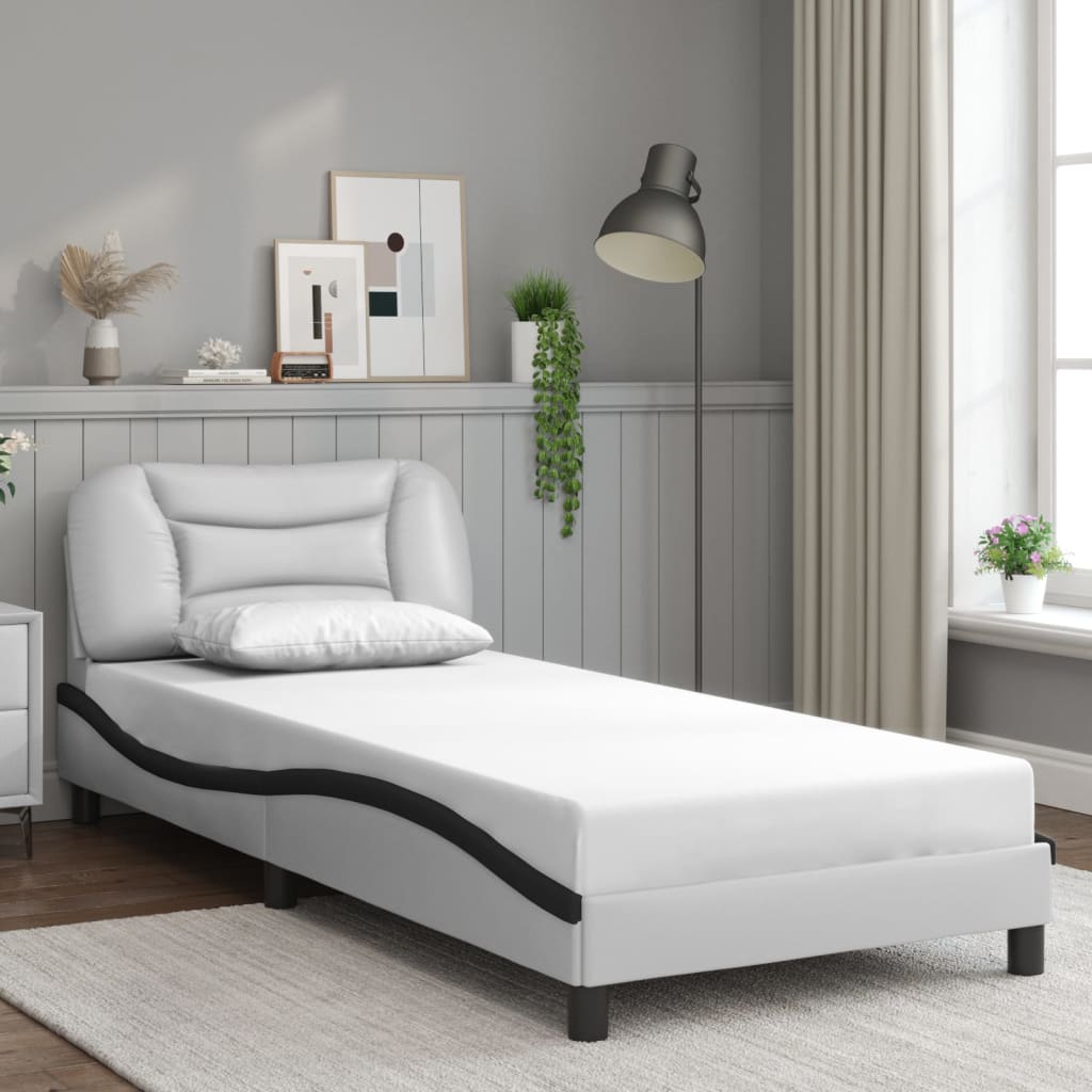 vidaXL Rama łóżka z zagłówkiem, biało-czarna, 80x200 cm, ekoskóra