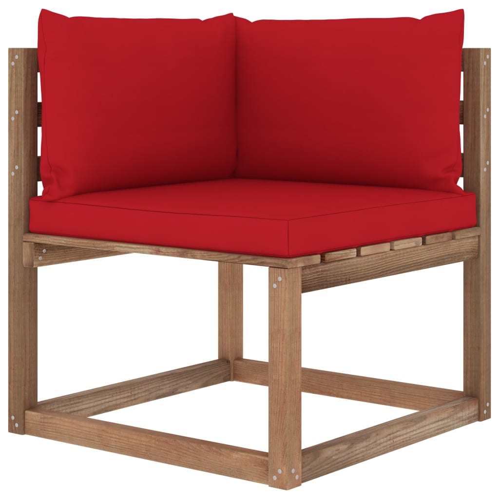 vidaXL Ogrodowa sofa narożna z palet, z czerwonymi poduszkami